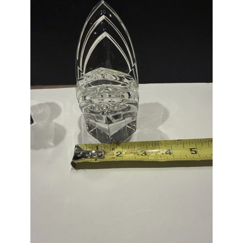 Mikasa Deco Crystal Candlestick Holders 5.5” Pair V-Shape Art Deco Japan Vintage